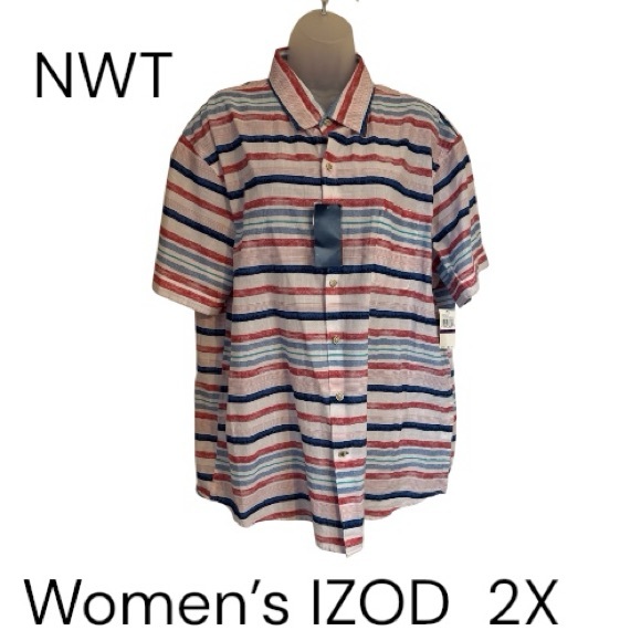 Izod Tops - NWT RETAIL:  $60  IZOD   SPRING/SUMMER Button Down Shirt   PLUS: 2X     #I